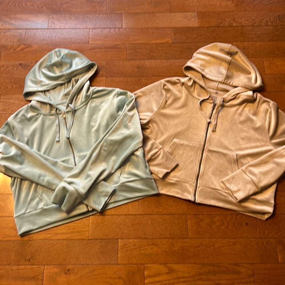❤️SO VELOUR CROPPED FULL ZIP HOODIE/JACKETS-TAN/TIDAL BLUE-XL❤️